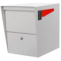 Mail Boss Package Master Modern Galvanized Steel Post Mount White Locking Mailbox