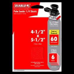 Diablo 5-1/2 in. L X 4-1/2 in. W 60 Grit Aluminum Oxide 1/4 Sheet Sandpaper 6 pk