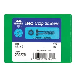 HILLMAN 1/2 in. D X 6 in. L Heat Treated Zinc Steel Hex Head Cap Screw 25 pk