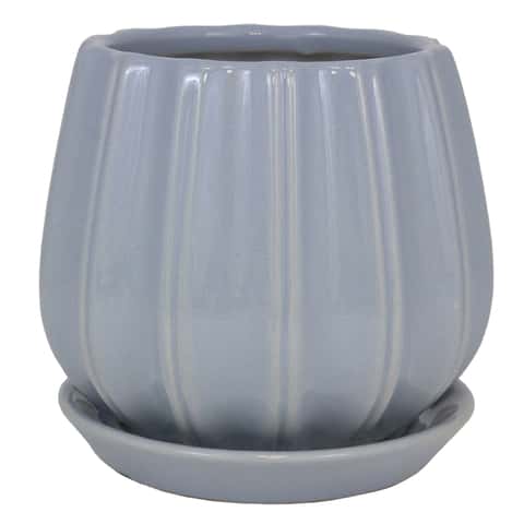 Trendspot Contour 6 in. D Ceramic Planter Blue