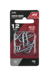 Ace Small Zinc-Plated Silver Steel 1 in. L Square Bend Screw Hook 10 lb 12 pk