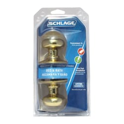 Schlage Plymouth Bright Brass Privacy Lockset 1-3/4 in.