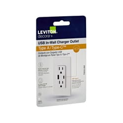 Leviton Decora 15 amps 125 V Type A/C Duplex White Outlet and USB Charger 5-15R 1 pk