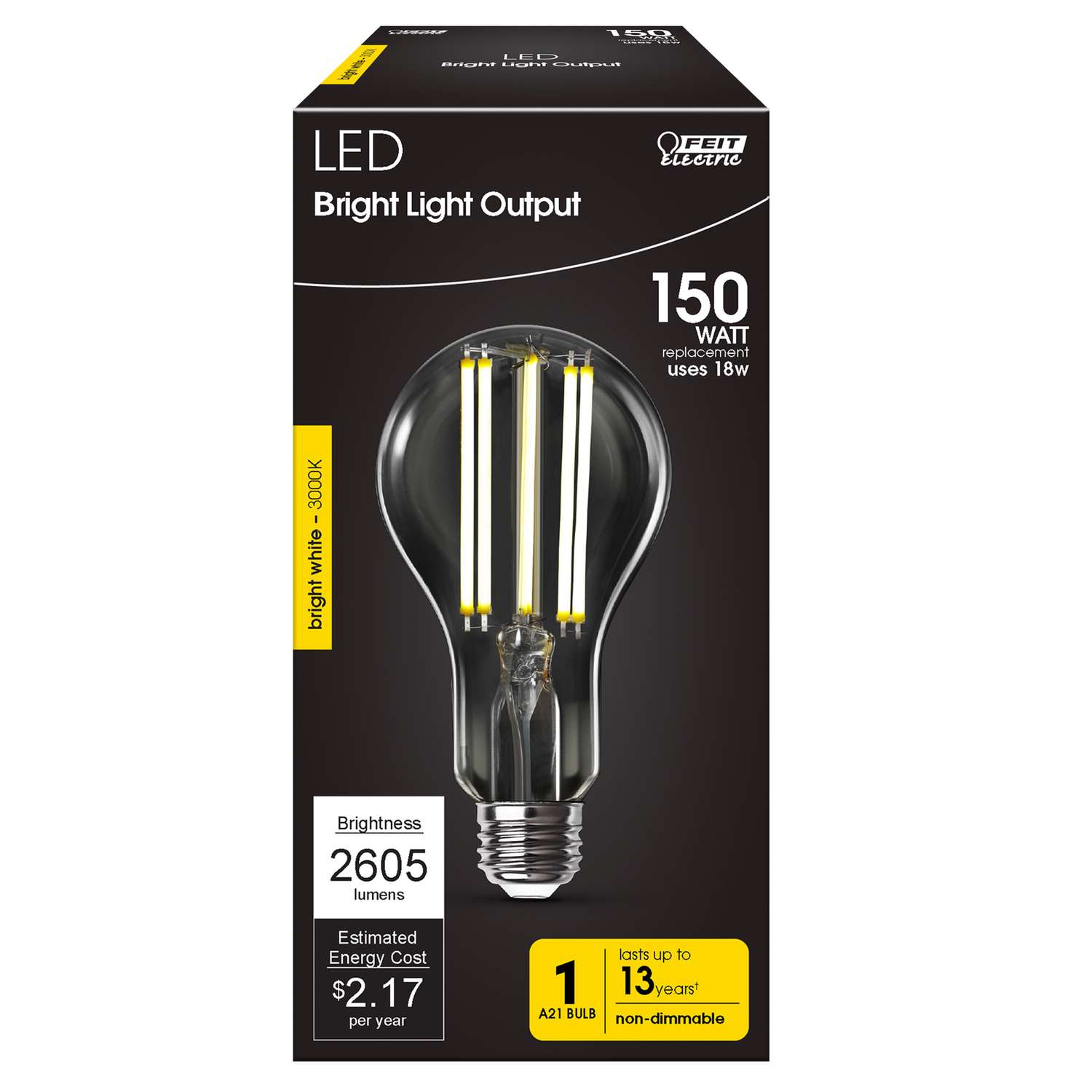 Feit Electric A21 E26 (Medium) Filament LED Bulb Bright White 150 Watt Equivalence 1 pk Ace