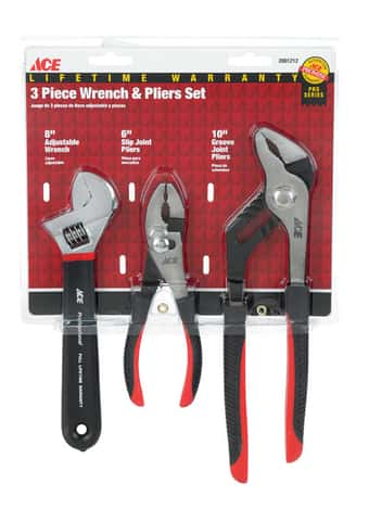 Ace 3 pc Nickel Chrome Steel Plier and Wrench Set 6/8/10 in. L - Ace  Hardware