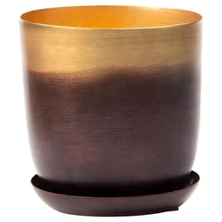 Chive Joe 5 in. D Metal Flower Pot Mahogany and Gold