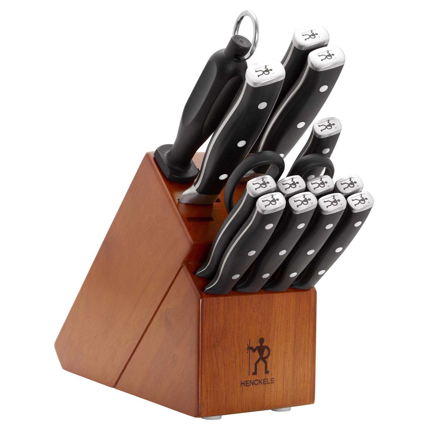 J A Henckels 6 Pc Wood Handle Knife Set w/ Wood Block Oak