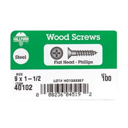 Hillman No. 9 X 1-1/2 in. L Phillips Zinc-Plated Wood Screws 100 pk