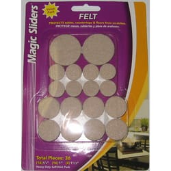 Magic Sliders Felt Self Adhesive Protective Pads Oatmeal Round Assorted in. W 36 pk