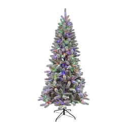Holiday Bright Lights 1-2 Tree 7-1/2 ft. Slim LED 300 ct Flocked Evergreen Color Changing Christmas
