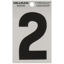 HILLMAN 3 in. Reflective Black Vinyl Self-Adhesive Number 2 1 pc