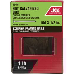 Ace 16D 3-1/2 in. Common Hot-Dipped Galvanized Steel Nail Flat Head 1 lb Ace 16D 3-1/2 in. Common Hot-Dipped Galvanized Steel Nail Flat Head 1 lb