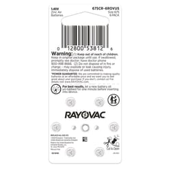 Rayovac Zinc Air 675 1.45 V Hearing Aid Battery 6 pk