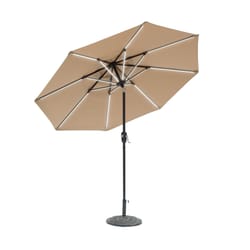 Sun-Ray Next Gen 9 ft. Tiltable Taupe Solar Lighted Umbrella