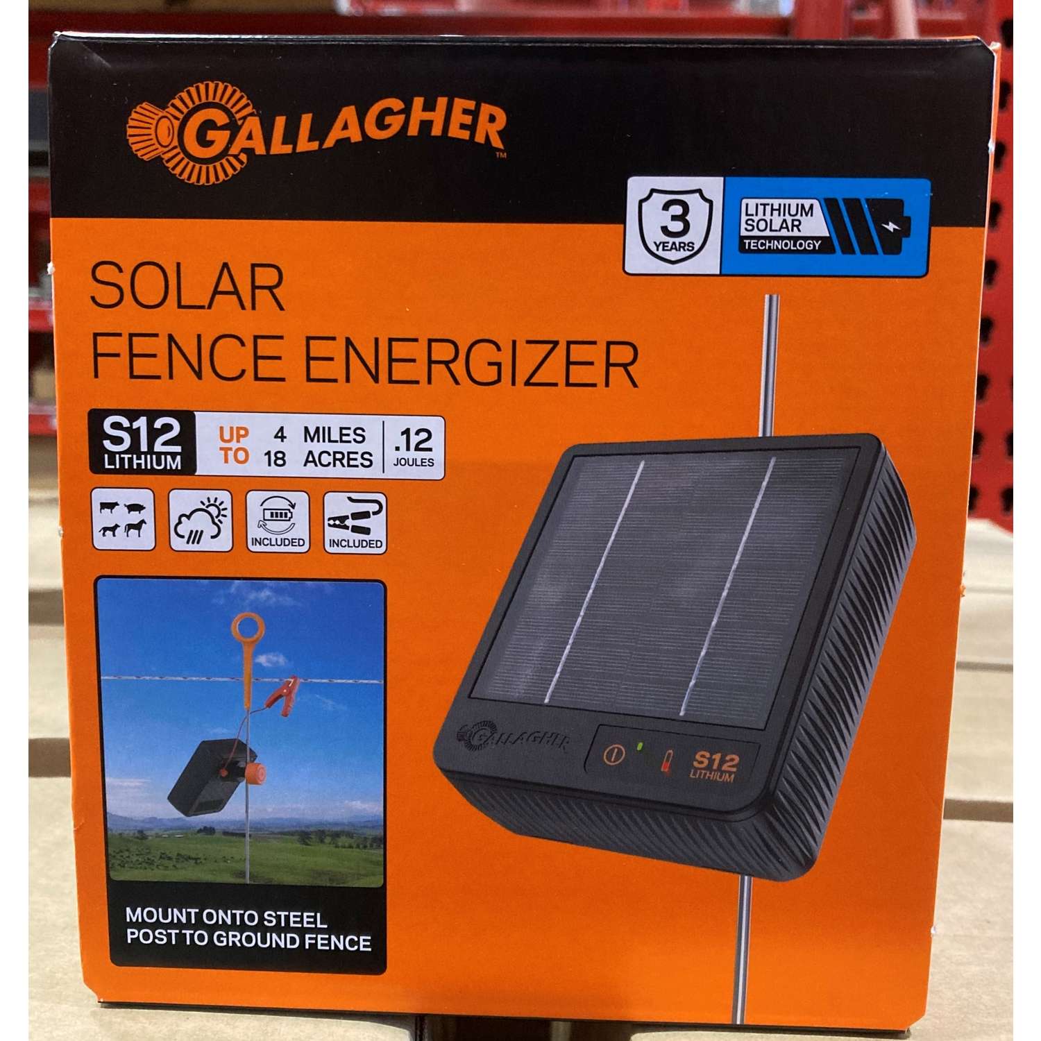 Gallagher S12 Solar-Powered Fence Energizer 4 mi. Black Gallagher S12 Solar-Powered Fence Energizer 4 mi. Black