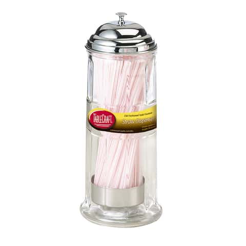 Straw Dispenser with Stainless Steel Lid | Glass Straw Holder for Counter  with Lid | Drinking Straw Dispensers | Straw Container | Holds Straws up to