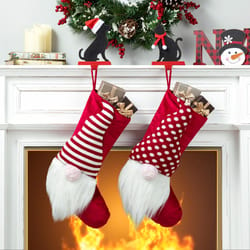 Glitzhome Red/White Gnome Stripes and Dots Christmas Stocking 21.75 in.