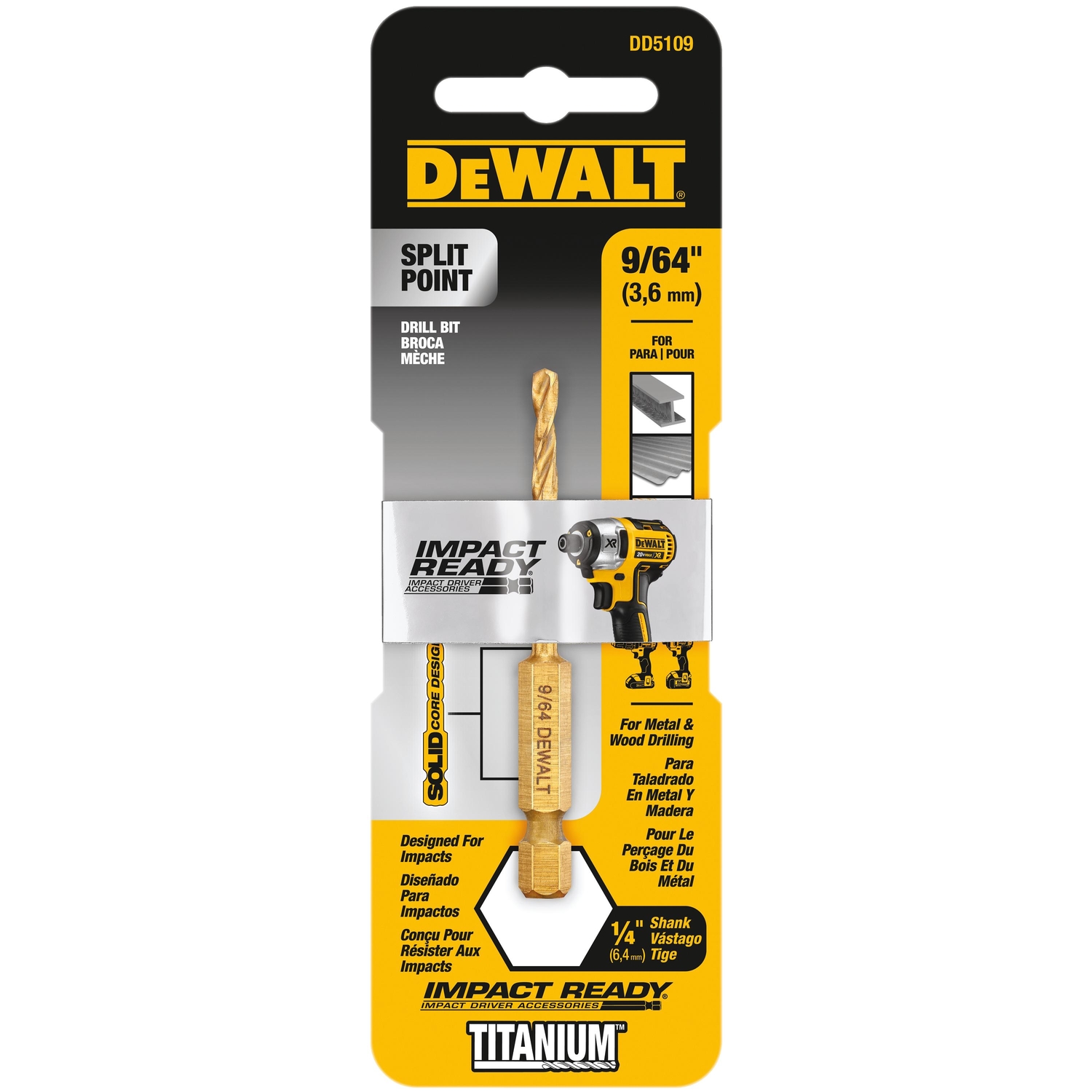 DeWalt Impact Ready 9/64 in. X 2-45/64 in. L High Speed Steel Drill Bit Quick-Change Hex Shank 1 pc