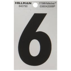 HILLMAN 3 in. Reflective Black Vinyl Self-Adhesive Number 6 1 pc