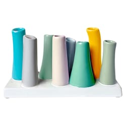 Chive Pooley 5 in. H X 7 in. L Glazed Aqua 2 Ceramic Modern Bud 8-Tube Vase