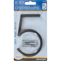 HILLMAN Distinctions 5 in. Black Steel Screw-On Number 5 1 pc