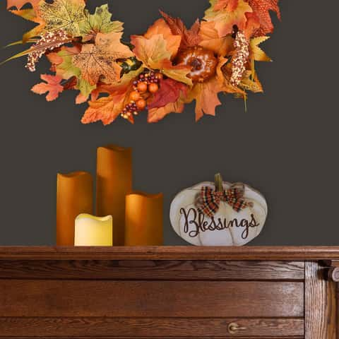 Harvest blessings pumpkin cart personalized decorative tea towel