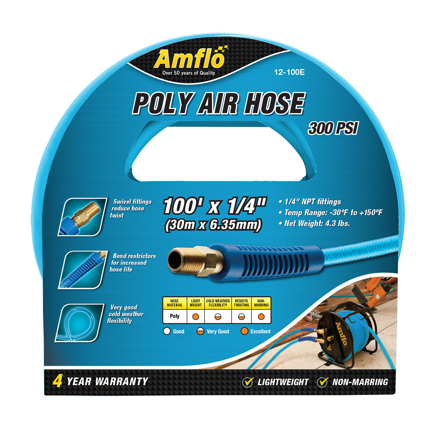 UPC 087817121012 product image for Amflo 100 ft. L x 1/4 in. Air Hose Polyurethane 300 psi Blue | upcitemdb.com