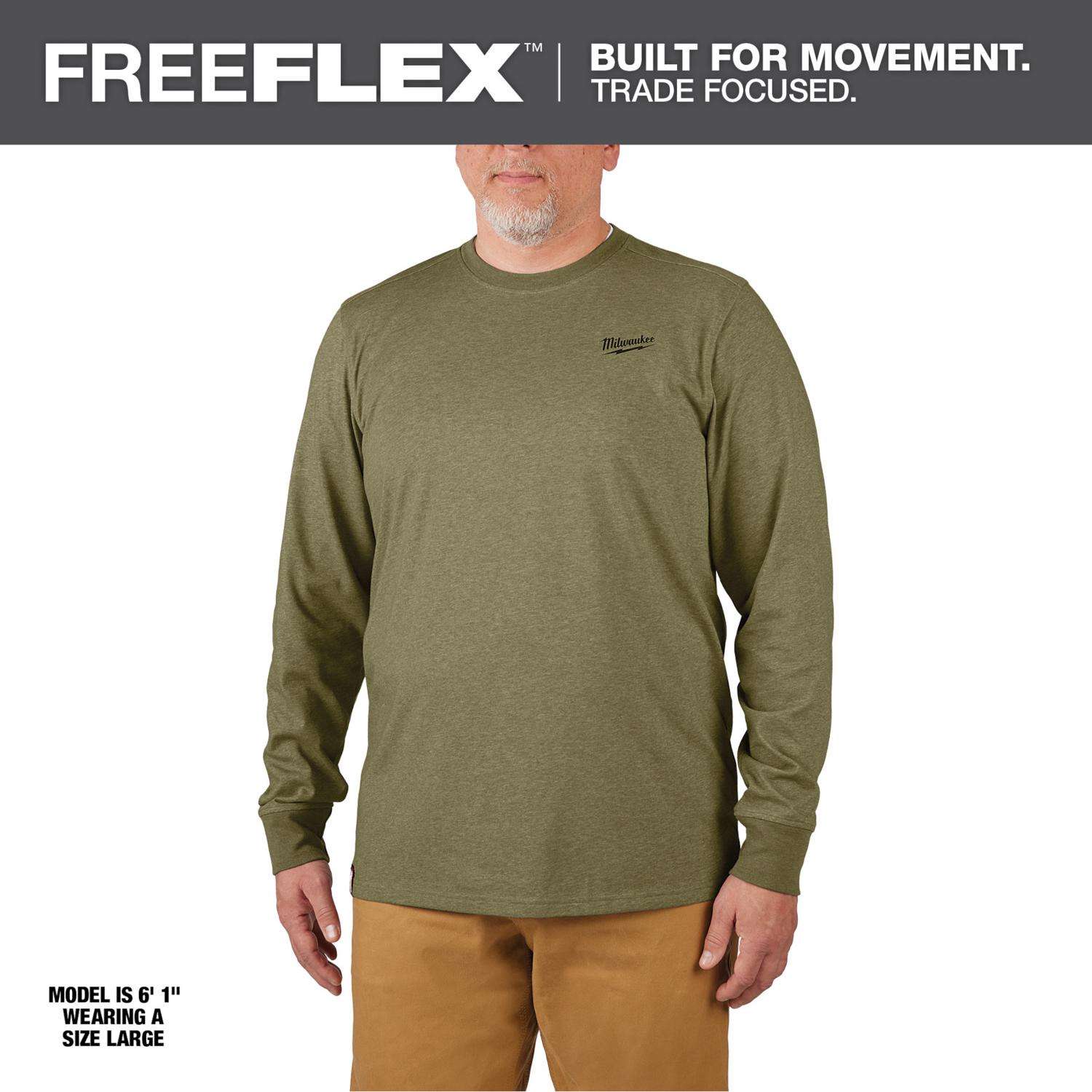 Milwaukee Men's X-Large Green Cotton/Polyester Long-Sleeve Hybrid Work T-Shirt (3-Pack)