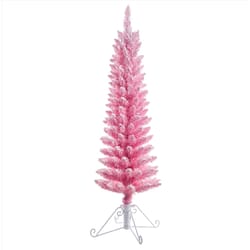 Haute Decor 4 ft. Slim Incandescent 50 ct Pink Cotton Candy Flocked Fir Christmas Tree