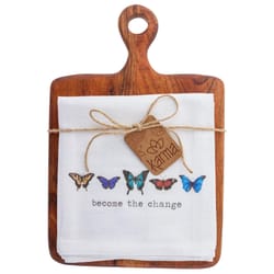 Karma Gifts Cotton/Teak Wood Tea Towel with Cutting Board