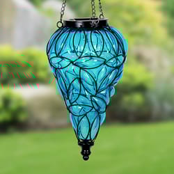 Exhart Blue Glass/Metal 24 in. H X 7 in. L X 7 in. W Tear Shaped Lantern