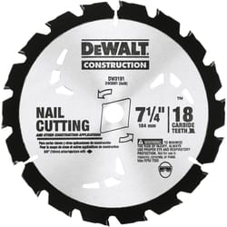 DeWalt 7-1/4 in. D X 5/8 in. Construction Carbide Circular Saw Blade 18 teeth 1 pk