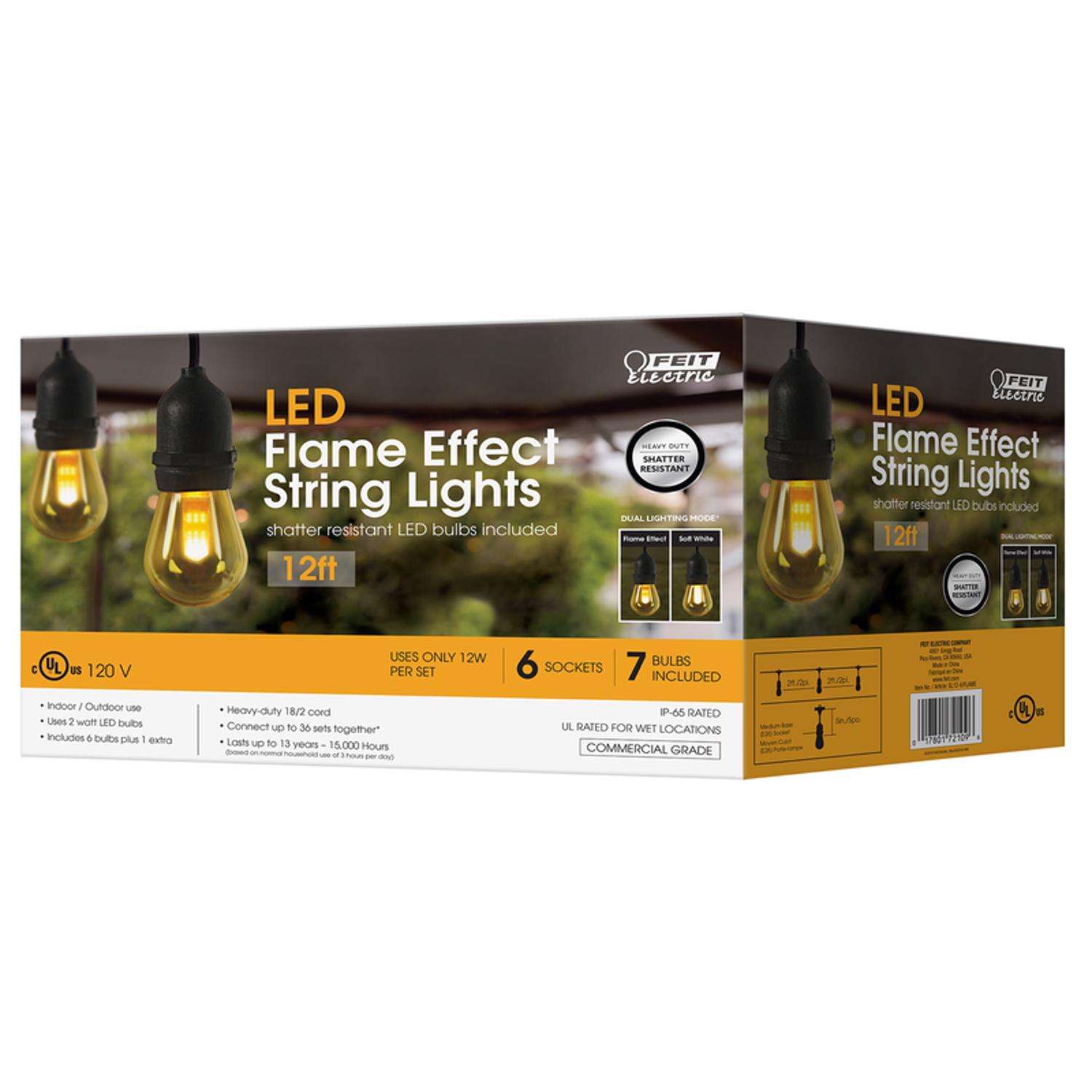 Feit Electric LED Flame Bulb String Lights Amber 12 ft. 6 lights Ace
