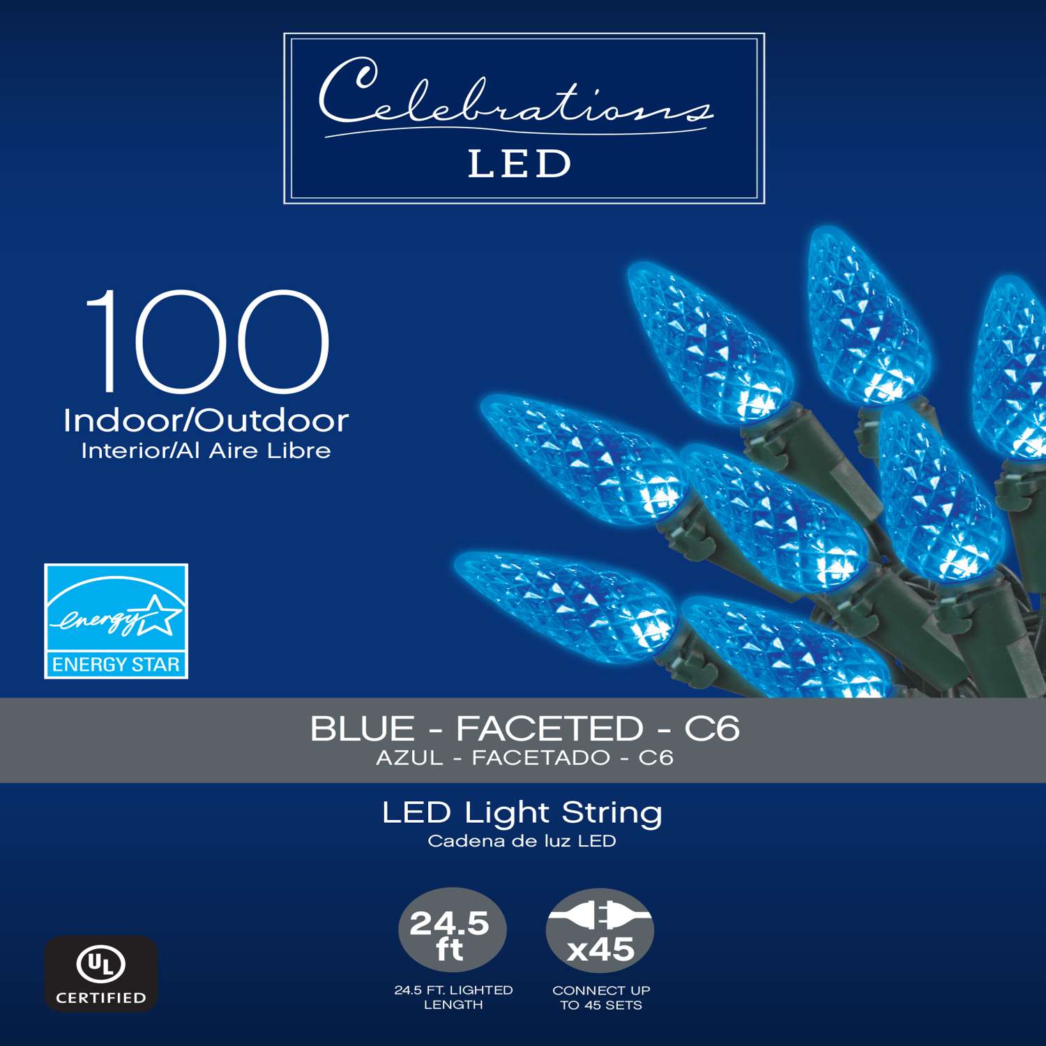 Celebrations Basic LED C6 Blue 100 ct String Christmas Lights 24.75 ft