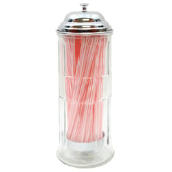 TableCraft Clear Glass/Steel Diner Straw Dispenser 50 Straws