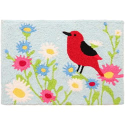 Jellybean 30 in. W X 20 in. L Multicolored Red Bird & Daisies Polyester Accent Rug