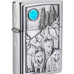 Zippo Silver Wolf Pack and Moon Emblem Lighter 1 pk
