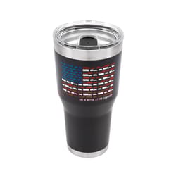 Camco Life is Better at the Campsite 30 oz U.S. Flag Print Charcoal BPA Free Insulated Tumbler with