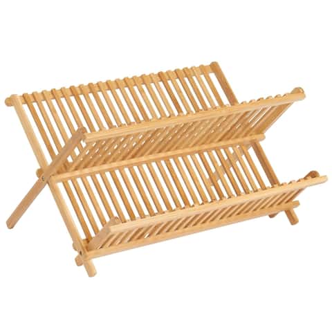 1pc Bamboo Dish Rack, Draining Rack - Six Compartments, Bamboo