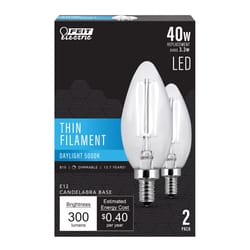 Feit B10 E12 (Candelabra) Filament LED Bulb Daylight 40 Watt Equivalence 2 pk