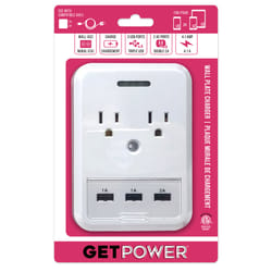 GetPower White Plastic Outlet/USB Wall Plate 1 pk