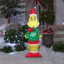 Gemmy Airblown LED Grinch 4 ft. Grinch Holding Wreath Inflatable