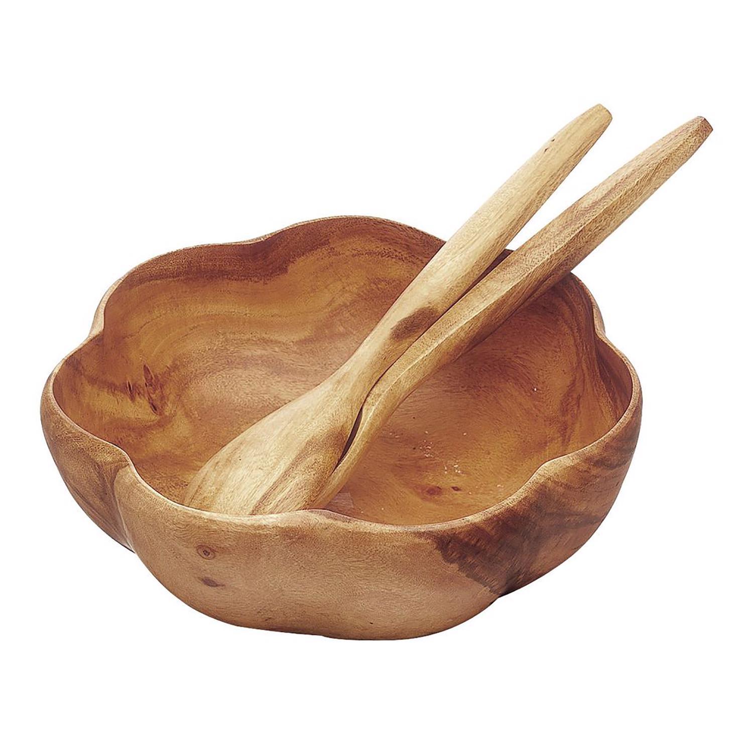 Pacific Merchants Brown Acacia Wood Flared Salad Bowl with Servers 1 ct Sansujyuku sansujyuku.com