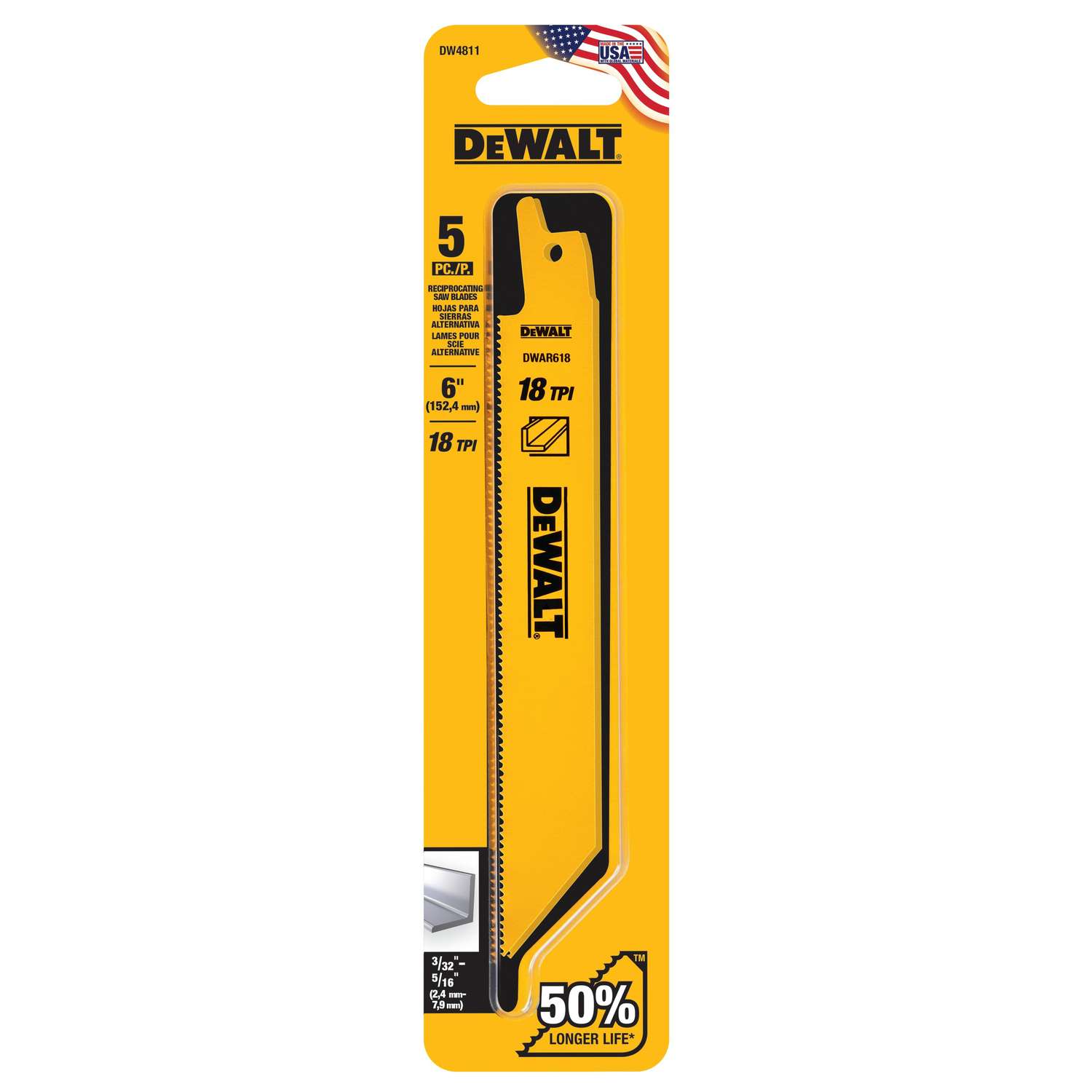 DeWalt BiMetal Reciprocating Saw Blade 18 TPI 5 pk Ace Hardware