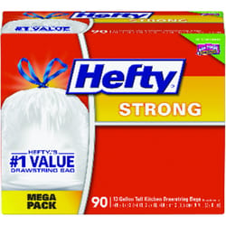 Hefty Strong 13 gal No Scent Scent Kitchen Trash Bags Drawstring 90 pk 0.9 mil