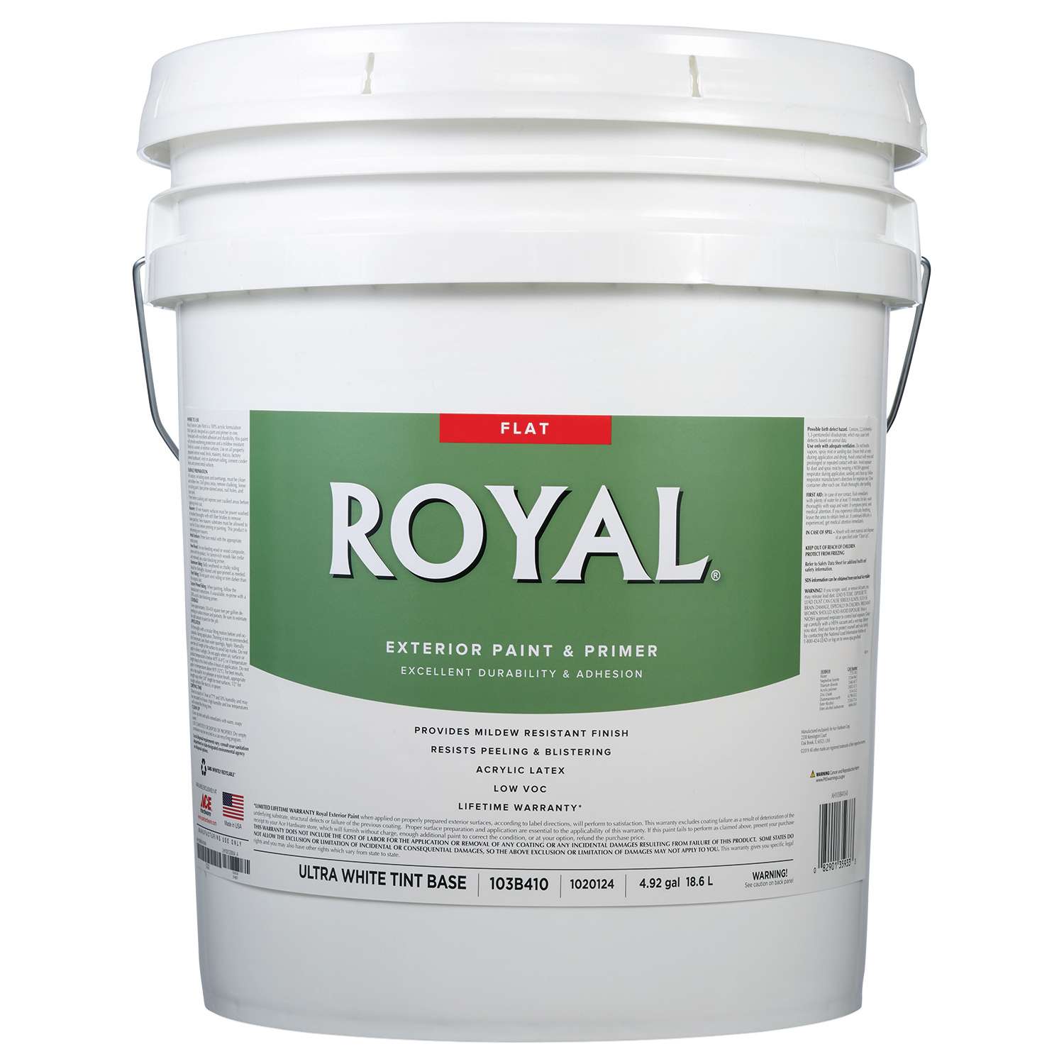 Royal Flat Tint Base Ultra White Base Paint Exterior 5 gal Ace Hardware