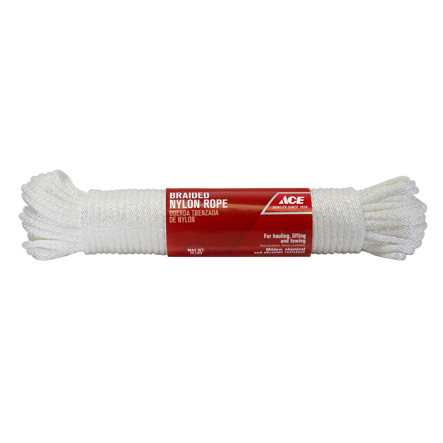 Ace 1/4 in. Dia. x 100 ft. L White Solid Braided Nylon Rope Ace Hardware