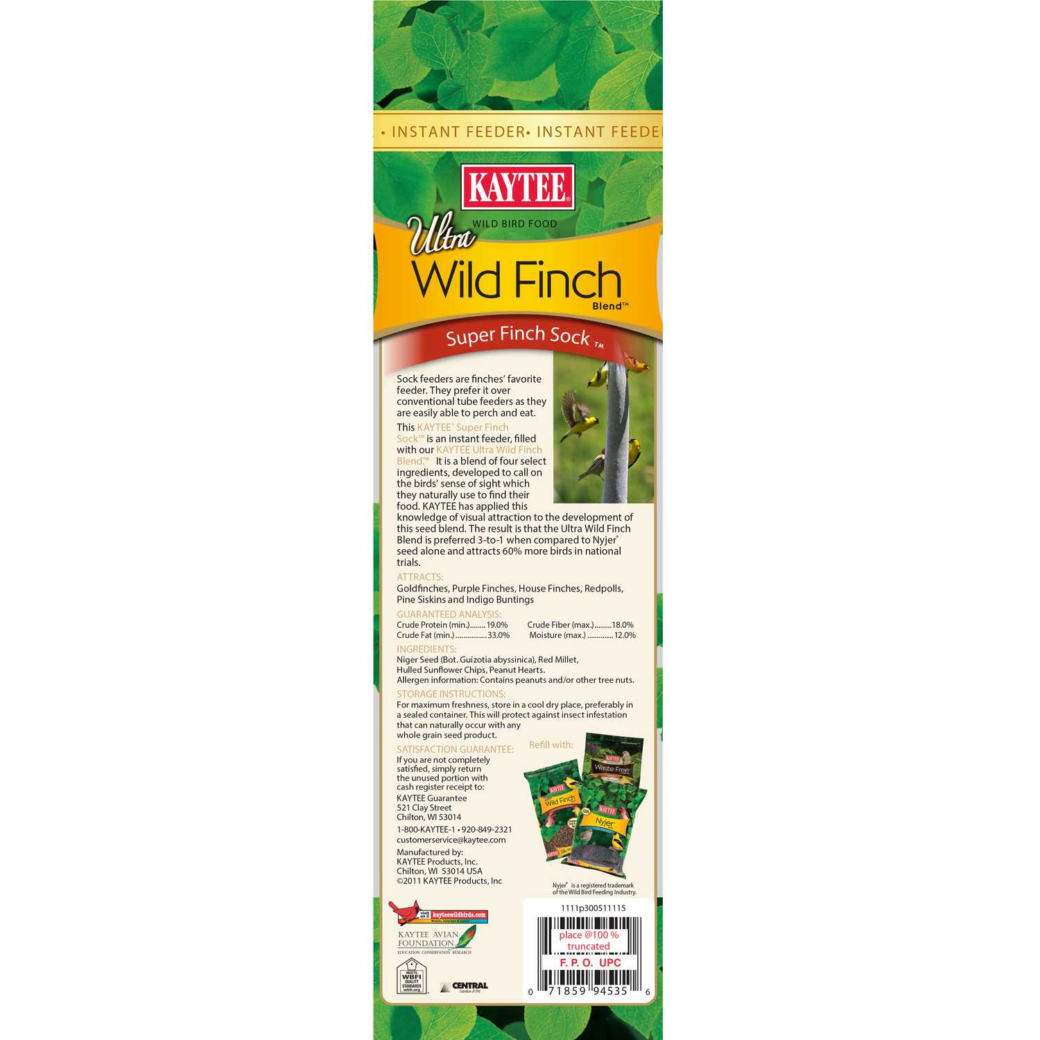 Kaytee Ultra Finch 25 Oz Mesh Sock Instant Feeder Bird Feeder