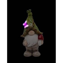 Luxe Light Decor Multicolored Polyresin 10.3 in. H Gnome with Green Leaf Hat and Mushroom Statue