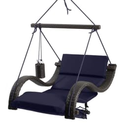 SoCo Swings Low Country 1 Person Black Wicker Hanging Swing Lounger Blue